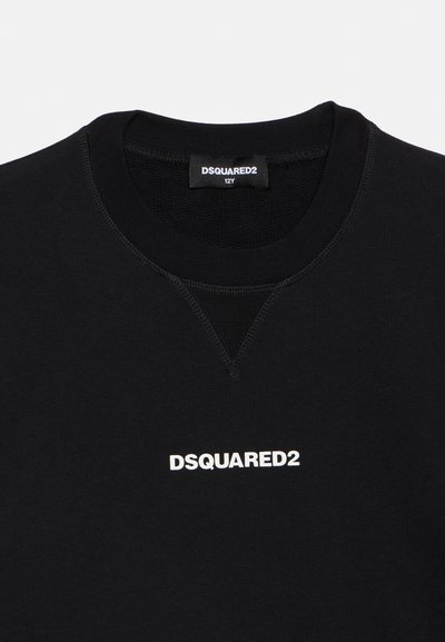 Sweat noir avec le logo DSQUARED2 imprimé en blanc sur la poitrine et une étiquette de taille DSQUARED2 12Y à l’intérieur du col.