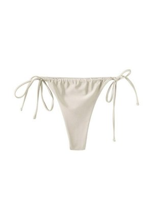 Slip bej pentru bikini cu legături reglabile pe laterale și detaliu fronsat în față, proiectat pentru costume de baie.