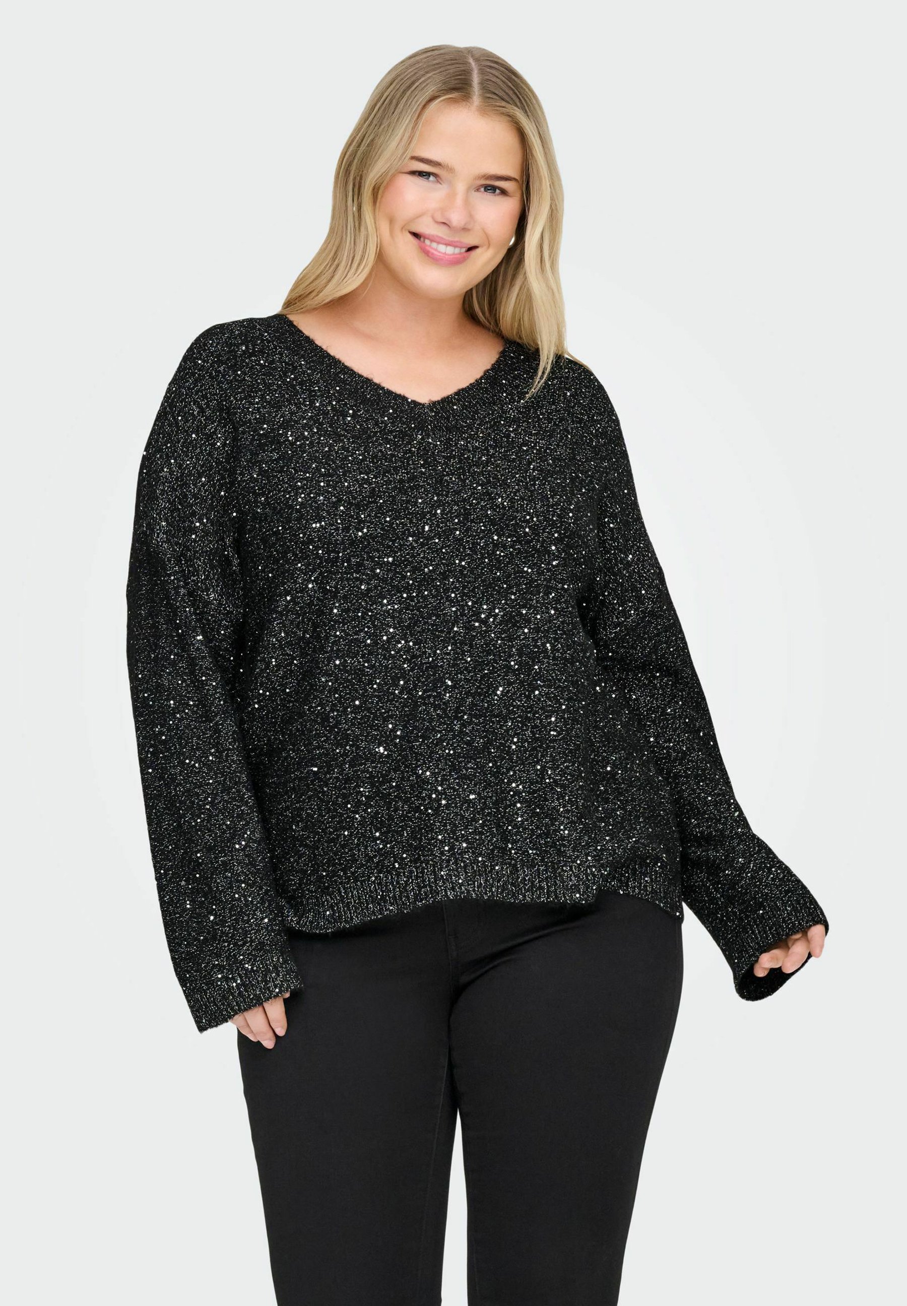CARMAKOMA Damen Strickpullover CARJADE - Weicher Rippstrick, Rundhals, Regular Fit, Langärmlig
