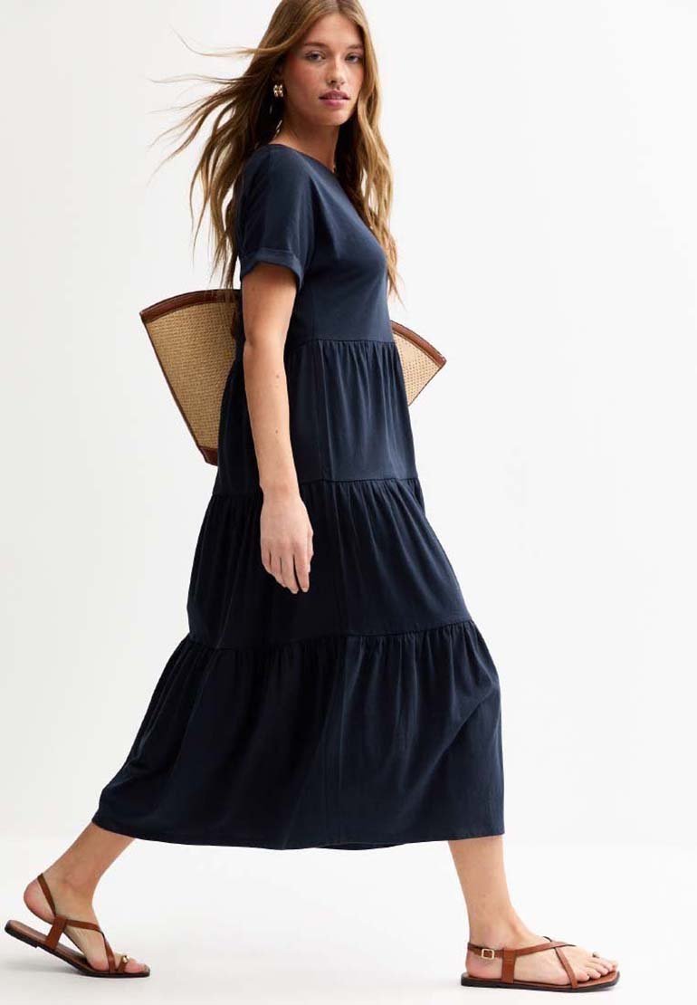 New Look TIERED SKIRT MIDI SMOCK - Jersey dress - navy/dark blue - Zalando
