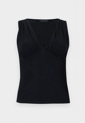 Μαύρο αμάνικο τοπ με βαθύ V-λαιμόκοψη και διακριτική λεπτομέρεια με ρίγες ύφασμα στο στήθος, κατασκευασμένο από την Anna Field.