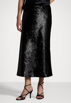 BIAS-CUT METALLIC VELVET MERMAID SKIRT - A-line skirt - black