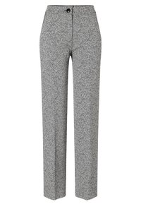 Grijze gestreepte broek met een rechte pijp, voorzien van een knoopsluiting, een subtiele textuur en een klassiek ontwerp dat geschikt is voor verschillende gelegenheden.