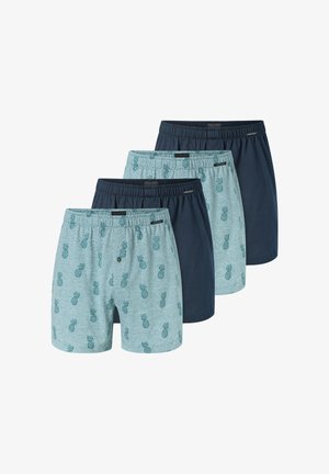 Confezione da quattro pantaloncini con due design: azzurro chiaro con motivo di ananas e tinta unita blu navy, con vita elasticizzata e vestibilità comoda.