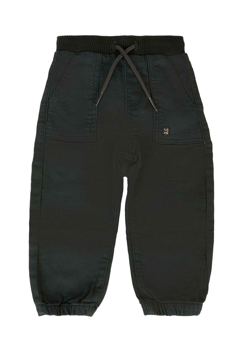 Pantalones de jogging negros con cintura acanalada y cordón. Cuenta con bolsillos laterales y puños ajustados. Hechos de una tela suave y duradera.