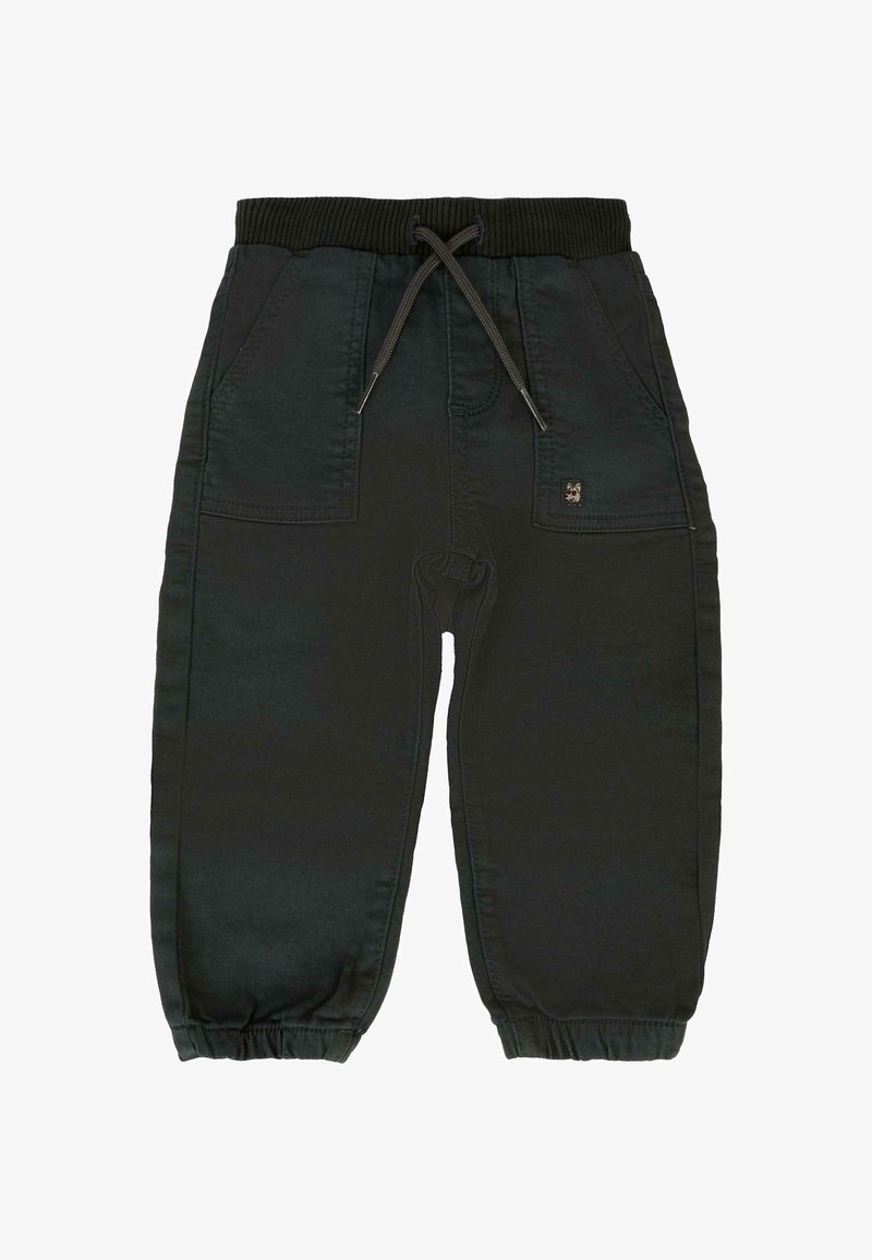 Pantalones de jogging negros con cintura acanalada y cordón. Cuenta con bolsillos laterales y puños ajustados. Hechos de una tela suave y duradera.