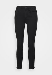 Zwarte skinny jeans van een rekbare katoenmix; voorzien van vijf zakken, riemlussen en een ritssluiting met een knoopsluiting.