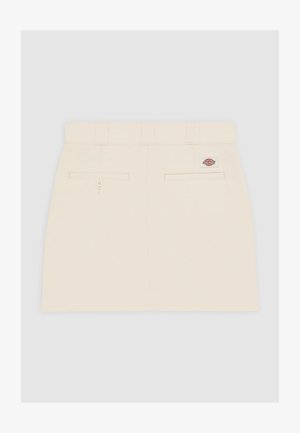 Beżowa bawełniana spódnica o prostym kroju, z szlufkami na pasek i dwiema tylnymi kieszeniami. Posiada małą metkę z logo po prawej stronie.