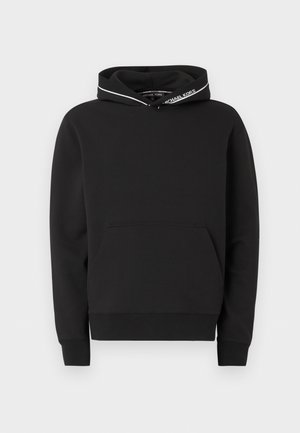 Must kapuutsiga pusa kängurutasku, soonikkoesääre- ja varrukasäärega ning valge „Michael Kors“ logoga kapuutsinähtaval äärel.