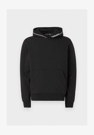 Black hoodie with kangaroo pocket, ribbed cuffs and hem, and white "Michael Kors" logo on the hood's edge.
