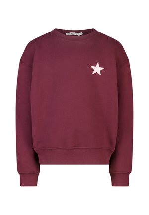 Sweat-shirt bordeaux col rond à manches longues avec une petite étoile rose clair brodée sur la poitrine gauche.