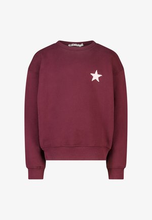 Sweat-shirt bordeaux col rond à manches longues avec une petite étoile rose clair brodée sur la poitrine gauche.