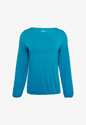 Langarmshirt in helder turquoise, met een ronde halslijn, elastische manchetten en een lichte, gladde stoftextuur.