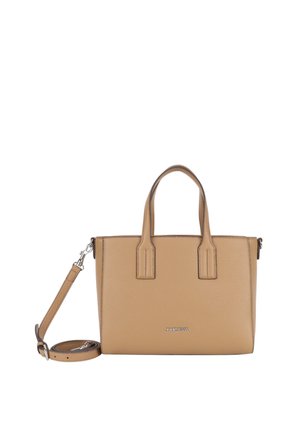 Torbica iz rjave usnjene kože z dvema zgornjima ročajema, snemljivim ramenskim trakom in majhnim srebrnim logotipom „JOOP! JEANS“ na sprednji strani.