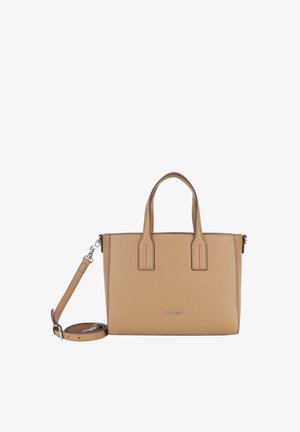 Brązowa skórzana torba z dwoma górnymi uchwytami, odpinanym paskiem na ramię i małym srebrnym logo „JOOP! JEANS” z przodu.