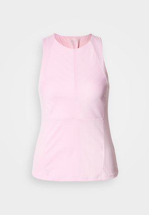 Top atletico senza maniche di colore rosa chiaro con texture a coste e design geometrico delle cuciture, con scollo rotondo e silhouette aderente.