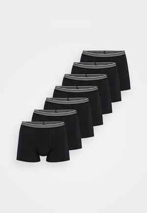 Black boxer briefs with a solid design, featuring a striped elastic waistband. Displayed in a row, showing six pairs.