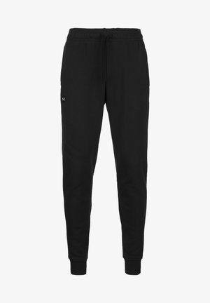 Pantalon de jogging noir effilé avec taille élastique et cordon de serrage, présentant un petit logo Under Armour sur la cuisse gauche.