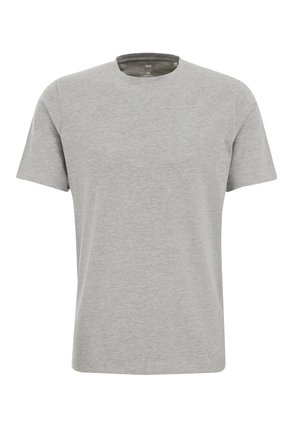 T-shirt en coton gris avec un col rond et des manches courtes. Design simple, texture lisse et coupe droite, adapté pour un usage décontracté.