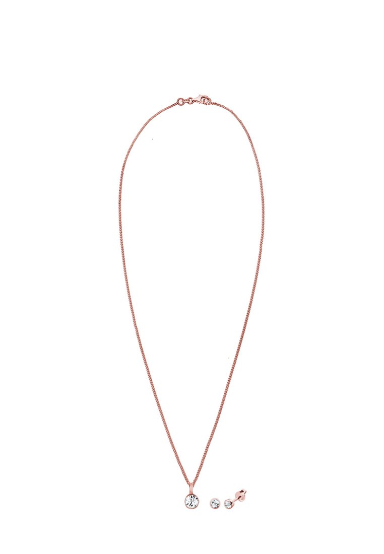 Elli Schmuckset Damen – Halskette & Ohrstecker Mit Kristallen, 925 Sterling Silber Rosé Vergoldet