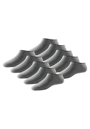 Tio par ankelsockor i mörkgrått. Tillverkade av ett mjukt, stretchbart material med en slät yta och förstärkt mudd för hållbarhet.