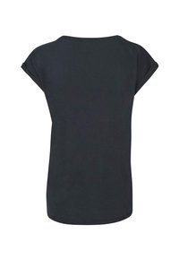 Sort t-shirt med korte ærmer og en afslappet pasform. Har en rund halsudskæringer og rullede ærmer. Lavet af blød stof med en glat tekstur.