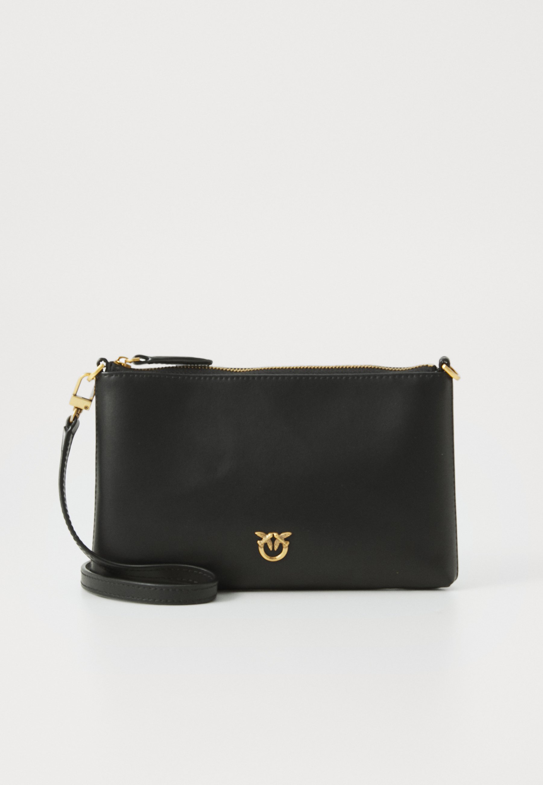 Borsa A Tracolla Pinko In Pelle Nera Con Patta E Chiusura Magnetica – Tracolla Regolabile E Rimovibile, Finitura Oro Antico, 27x13x3 Cm