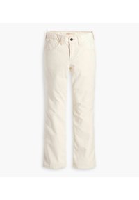 Jean droit couleur crème en coton avec une légère texture. Dispose de cinq poches, d'une fermeture à bouton à l'avant et d'une braguette zippée.