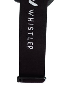 Musta hihna, jossa on teksturoitu pinta ja valkoinen "WHISTLER" -teksti. Varustettu muovilla soljella säädettävyyteen. Yksinkertainen, toiminnallinen muotoilu.