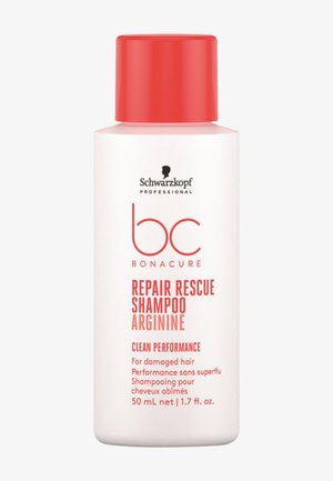 Schwarzkopf BC Bonacure Repair Rescue Arginine shampoo bottle, 50ml, with red cap, for damaged hair repair and clean performance.