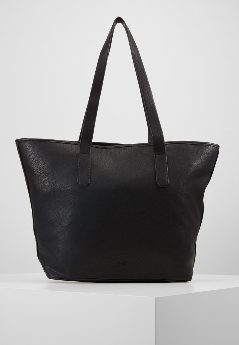 Borsa a spalla in pelle nera con finitura texturizzata, forma allungata e doppio manico robusto. Logo del marchio in rilievo sul fronte.
