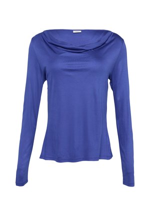 Langarmtop in effen koninklijkblauw, met een gedrapeerde halslijn en een aansluitende pasvorm, gemaakt van zachte, lichte stof.