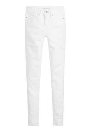 Valkoiset slim fit -farkut, joissa on klassinen viiden taskun muotoilu, napitus ja hienovaraiset ommellut yksityiskohdat, tarjoten sileän tekstuurin.