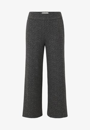 Graue Hahnentritt-Hosen mit weitem Bein und glattem Bund, aus strukturiertem Stoff, mit einem lässigen Schnitt und voller Länge.