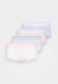 Négy pár stretch pamut boxer alsó pasztell színekben: világoskék, világosrózsaszín és fehér, az elülső páron gyémánt minta.