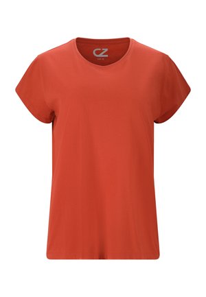 T-shirt rouge à manches courtes, avec un col rond et une coupe décontractée. Fabriqué en tissu lisse avec des coutures minimales pour un look épuré.
