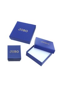 Blue gift boxes with gold "JOBO" lettering. One small and one larger box, both with smooth surfaces and a white interior.