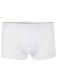 Białe bawełniane bokserki o dopasowanym kroju, z teksturowanym pasem w talii z wytłoczonym logo oraz zielonym akcentem.