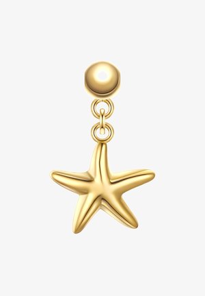 Boucle d'oreille en forme d'étoile de mer dorée avec une finition polie, suspendue à un connecteur rond avec des anneaux liés.