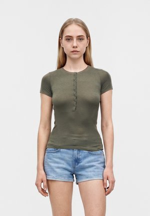 Weekday HENLEY SHORT SLEEVE - T-shirt basique - khaki green