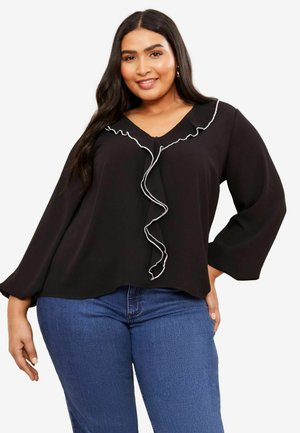PLUS SIZE FIT - LONG SLEEVE RUFFLE - Blouse - black