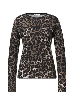 Street One, LONG-SLEEVE SHIRT WITH A ROUND NECK AND LEOPARD PRINT - T-shirt à manches longues - black