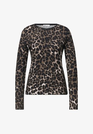 Street One, LONG-SLEEVE SHIRT WITH A ROUND NECK AND LEOPARD PRINT - T-shirt à manches longues - black