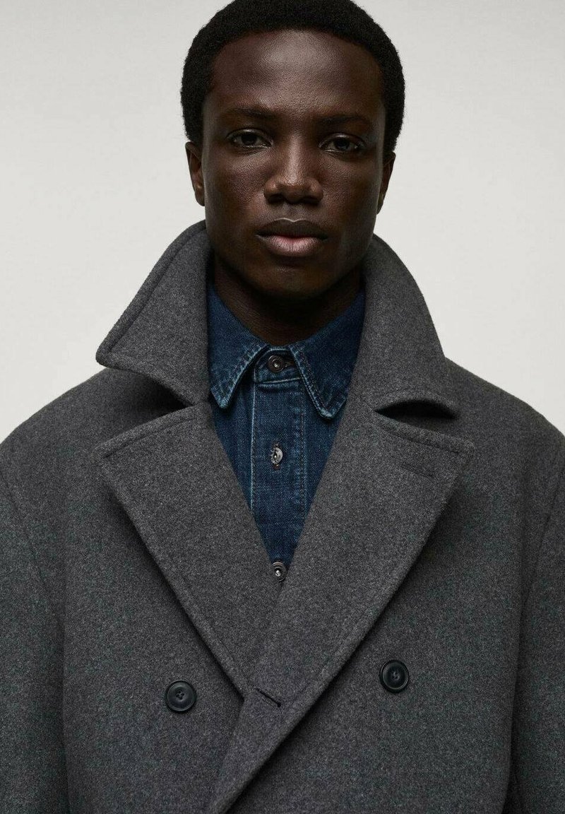 Veste Manteau Homme TOPMAN Gris Laine Mélangée à Pois - Taille L - Occasion Très Bon État