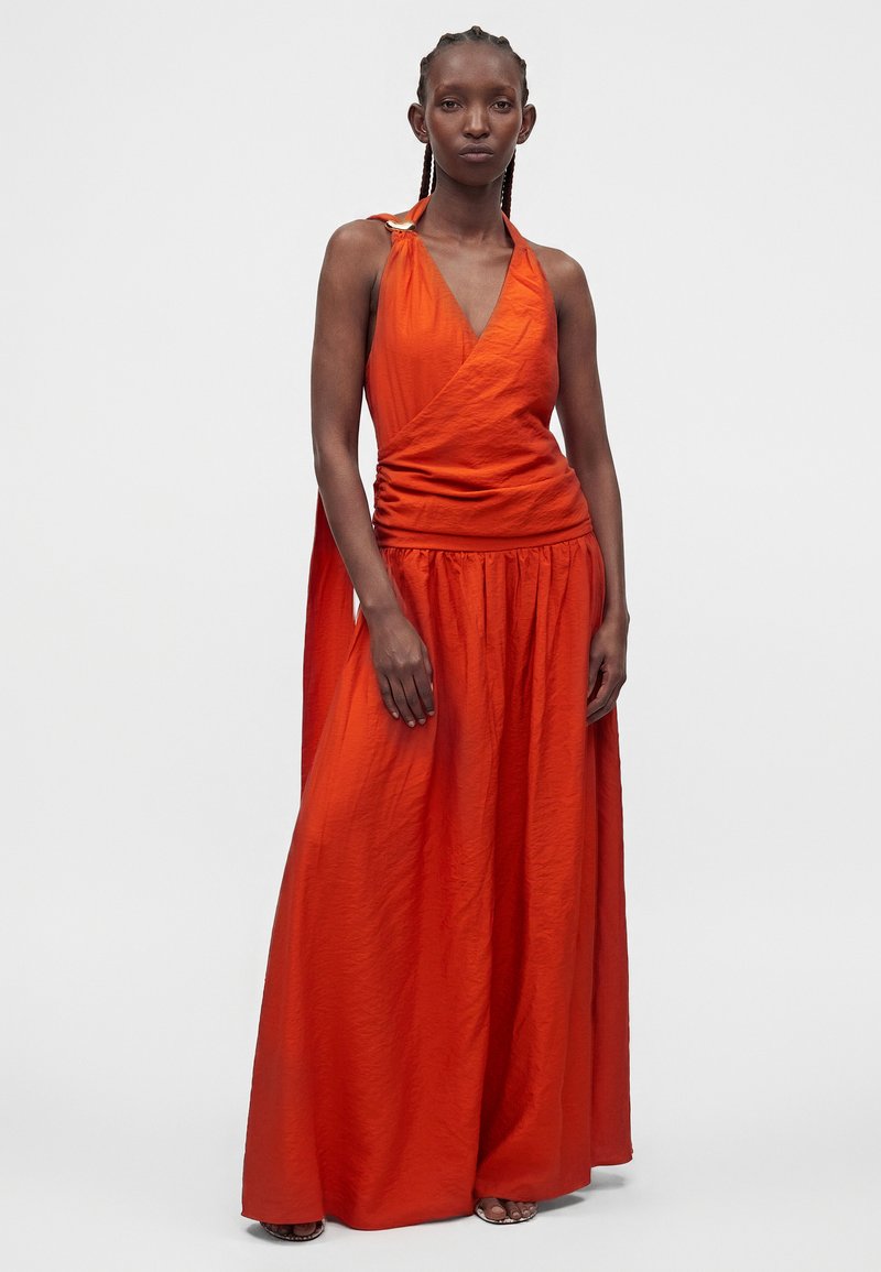 orange dress with neck scarf Weddng Guest Orange Dress Neck Scarf by The-Are