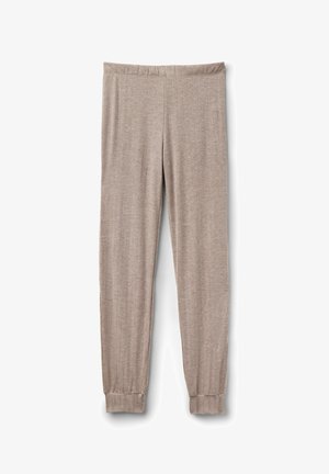 Beiga bomullstights med en mjuk textur, smalnande ben och resårmidja. Har en enkel, odekorerad design.
