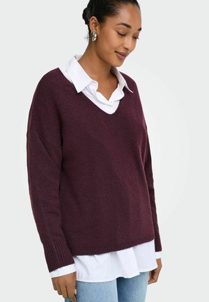 ONLY, ONLRICA LIFE L/S V-NECK PULLO KNT NOOS - Pullover - winetasting