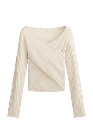 FINE-KNIT SEMI-SHEER RIB CROSSOVER - Blus - sand