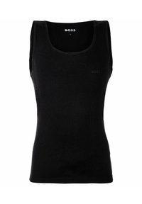 Svart ribbad linne med rundad halsringning. Har en diskret logotyp på bröstet. Tillverkat av mjukt, stretchigt tyg. Designat för en figurnära silhuett.