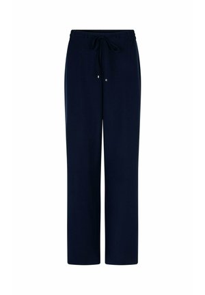 Navyblauwe wijde broek met elastische tailleband en trekkoord, ontworpen voor casual of lounge gebruik.